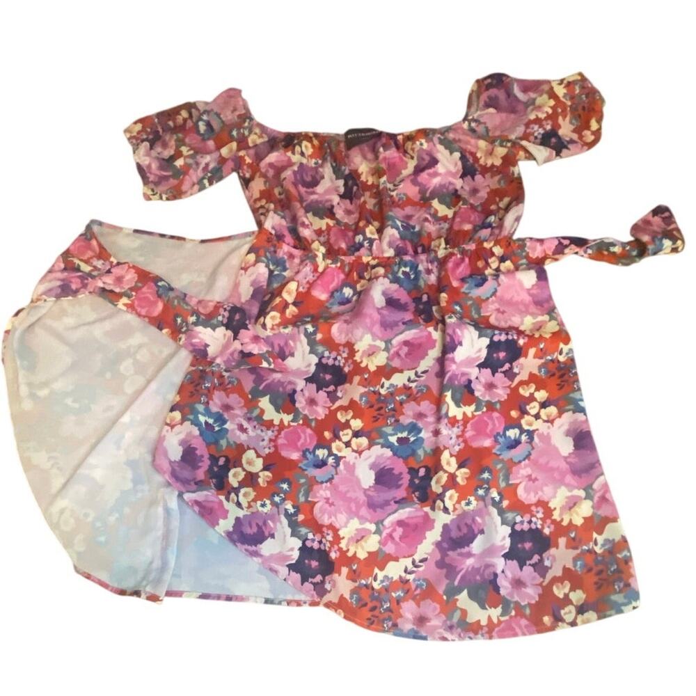 Kittenish Floral Off-Shoulder Puff Sleeve Mini Dress - Size Large - Picture 5 of 5
